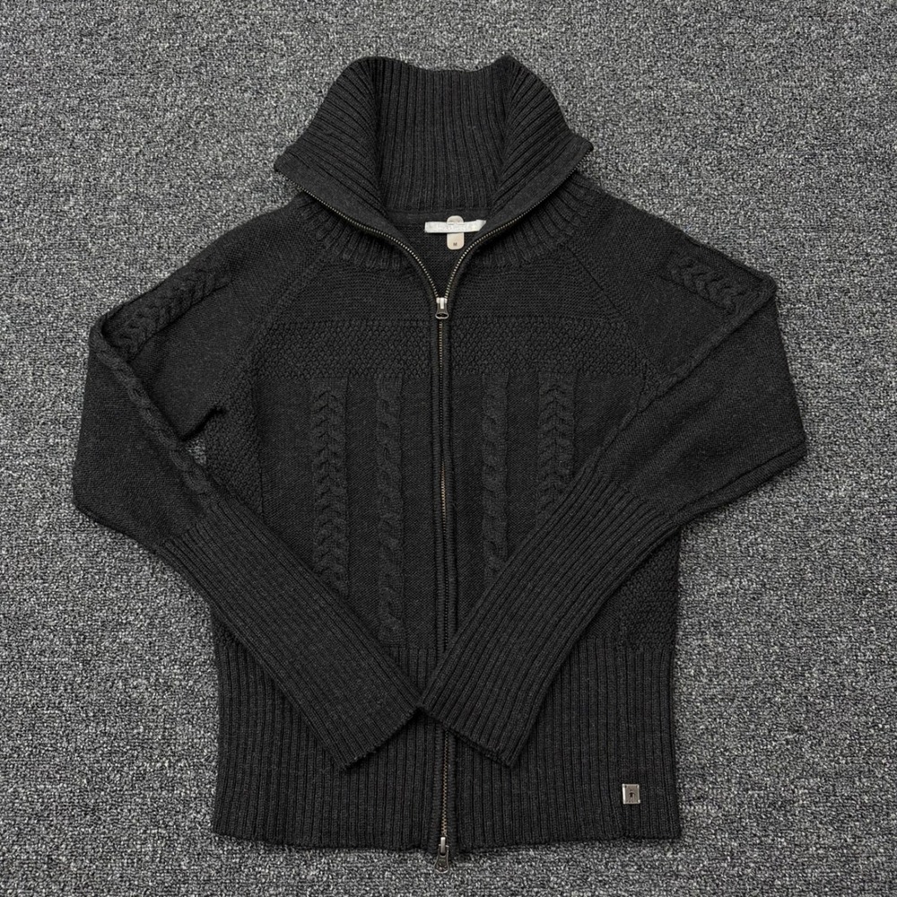 Smartwool Sweater Womans M Black Merino Wool Blend Full Zip Cable Knit Cardigan